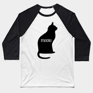 Meow on Black Cat Baseball T-Shirt